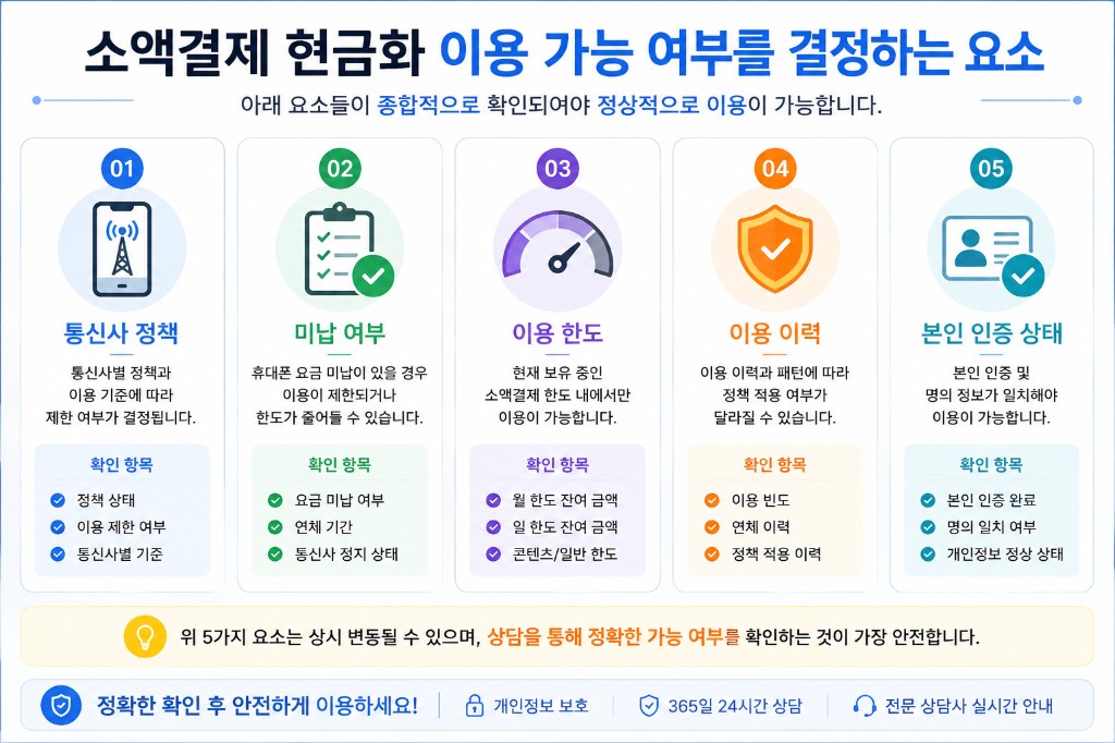 소액결제 이용 가능 여부 확인 요소