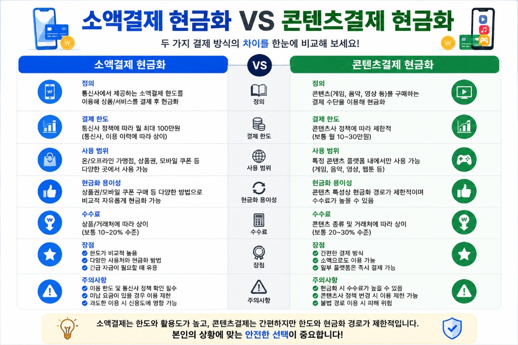 소액결제와 콘텐츠결제 차이 비교